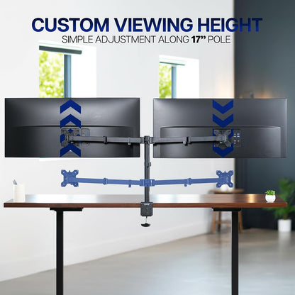 VIVO Dual-Monitor Tischhalterung, für 2 Bildschirme bis zu 30 Zoll und je 10 kg, Hochleistungs-Stahlständer voll verstellbar mit Klemme und Tülle, Schwarz, STAND-V002