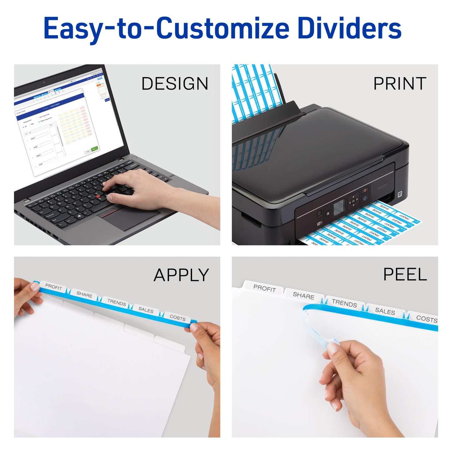 Avery 8 Tab Unpunched Dividers for Use with Any Binding System, Easy Print & Apply Clear Label Strip, Index Maker Customizable White Tabs, 150 Sets Total (6 Packs of 11444)