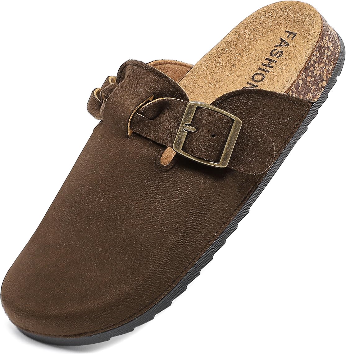 Women's Suede Clogs Mens Leather Mules Comfort Cork Footbed Sandals with Arch Support and Adjustable Buckle