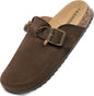 Women's Suede Clogs Mens Leather Mules Comfort Cork Footbed Sandals with Arch Support and Adjustable Buckle