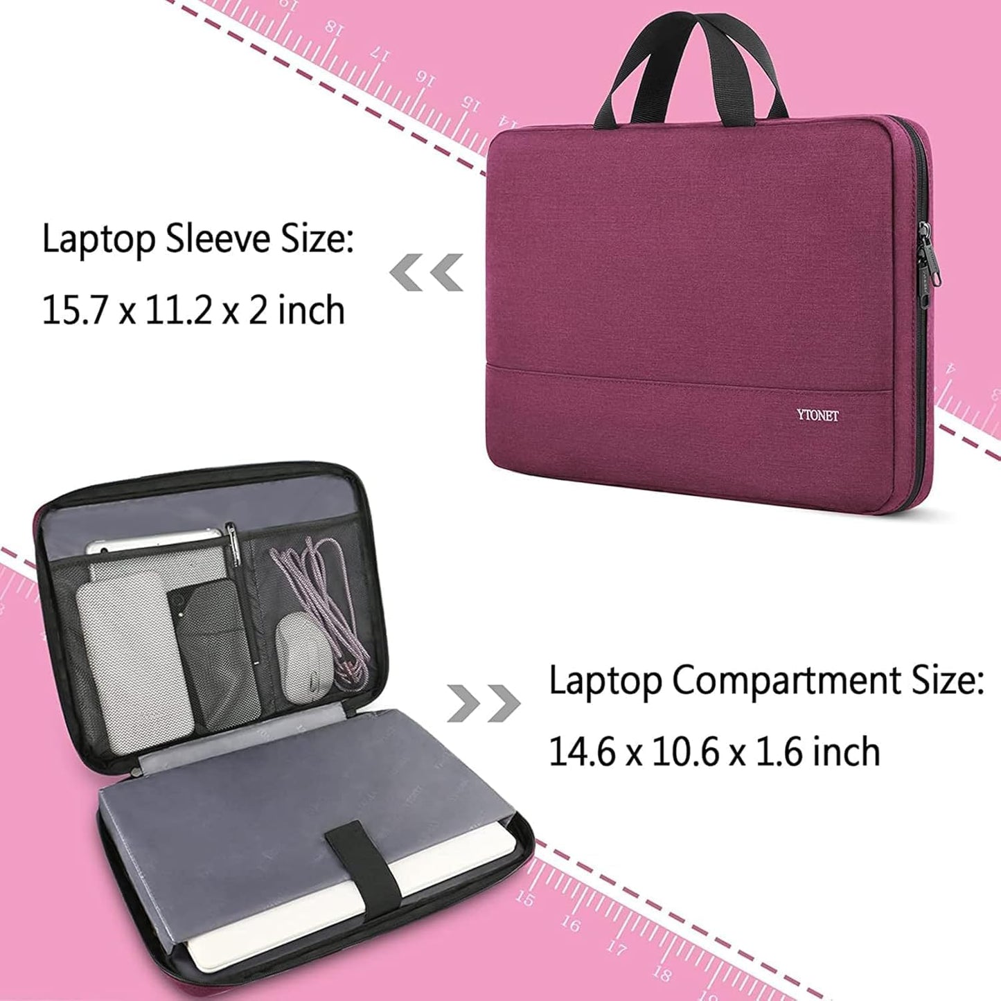 Funda para portátil Ytonet, bolsa para portátil TSA de 15.6 pulgadas, funda para portátil resistente al agua, bolsa de transporte para ordenador compatible con portátiles Lenovo, HP, Dell, Asus, regalos para hombres y mujeres, gris