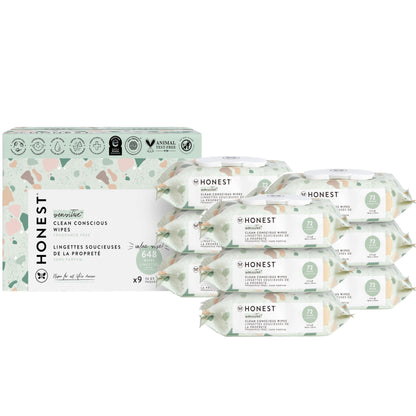 The Honest Company Clean Conscious Unscented Wipes | Over 99% Water, Compostable, Plant-Based, Baby Wipes | Hypoallergenic for Sensitive Skin, EWG Verified | Pattern Play, 576 Count