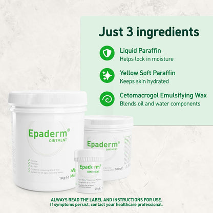 Epaderm Ointment for Eczema, Psoriasis and Dry Skin 1kg tub | 3-in-1 emollient formulated with clinically proven ingredients | Free from fragrance, colour, steroids, sodium lauryl sulphate (SLS) | Suitable for all ages, including babies