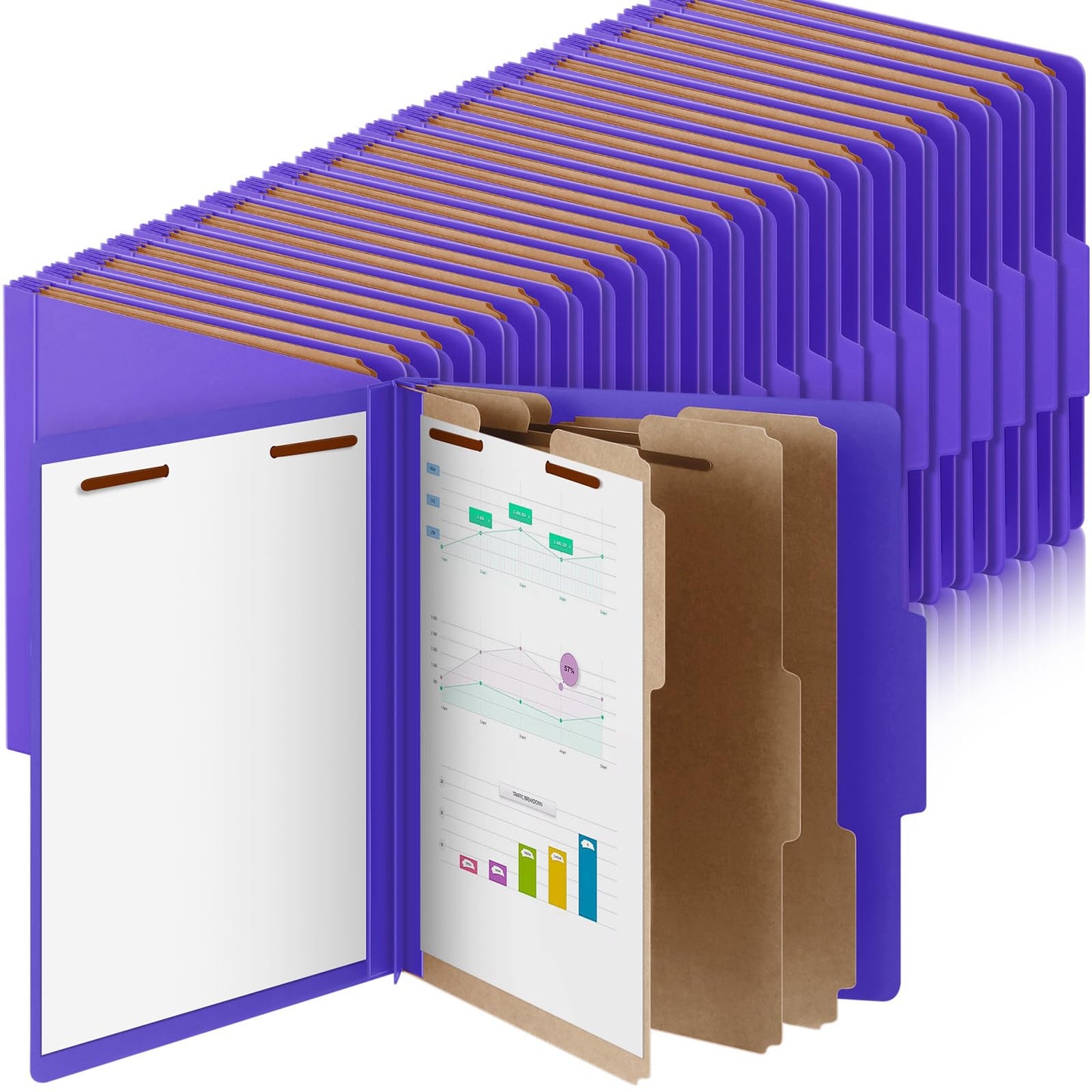 Skyygemm 60 Pcs Classification Folders Letter Size, 3 Divider Pressboard File Folder with Fasteners, Expanding File Organizer Bulk for Documents, Projects, Reports, School Teacher, Office (Orange)