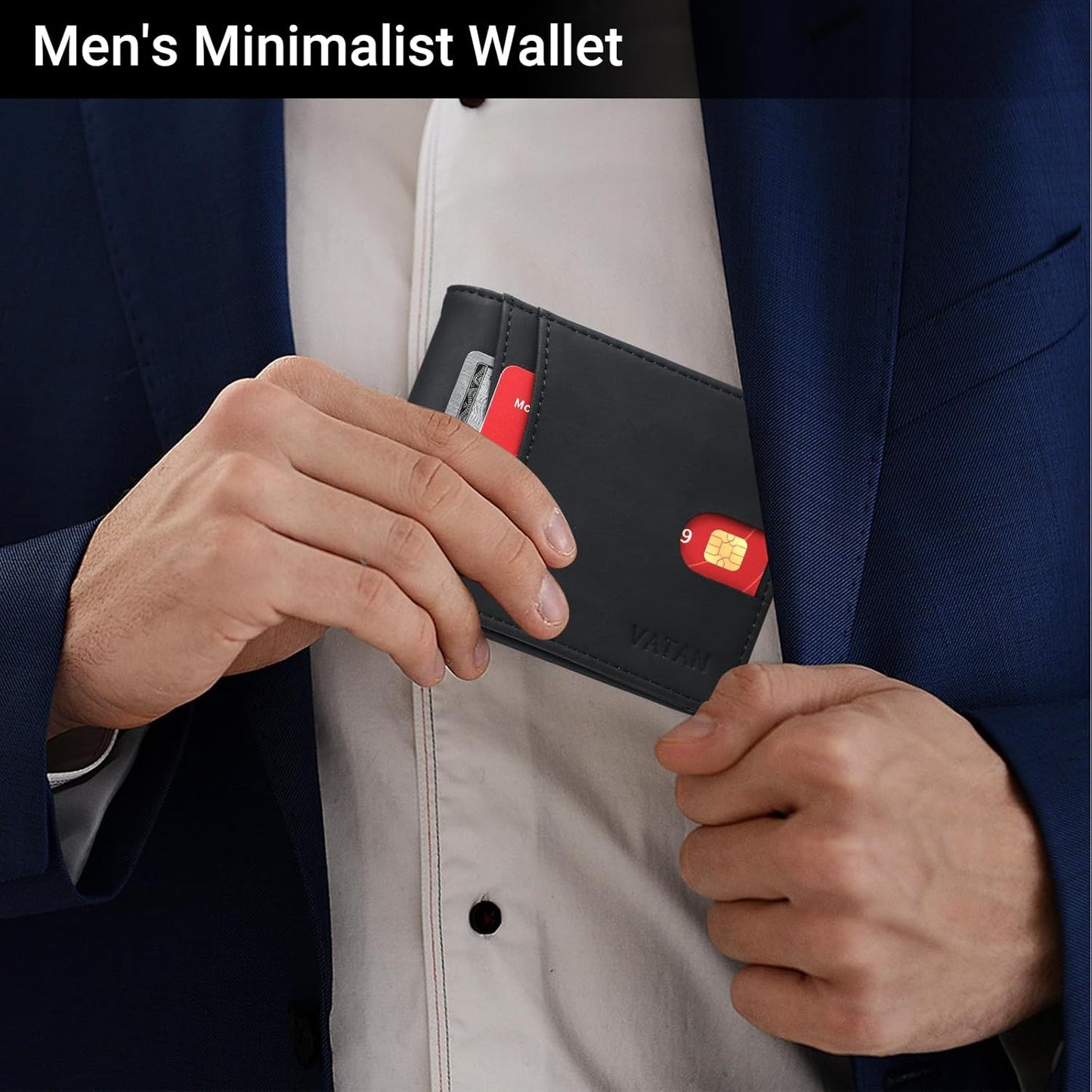 VATAN Herren Slim Wallet RFID Schutz Leder Kreditkartenetui für 15 Karten, Bifold Minimalistisches Dünnes Portemonnaie mit 2 Ausweisfenstern und Geldscheinfach, mit Geschenkbox (Carbon Fiber Schwarz)