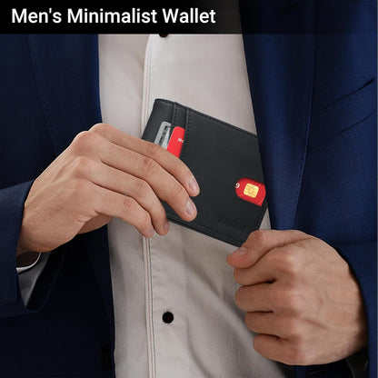 VATAN Herren Slim Wallet RFID Schutz Leder Kreditkartenetui für 15 Karten, Bifold Minimalistisches Dünnes Portemonnaie mit 2 Ausweisfenstern und Geldscheinfach, mit Geschenkbox (Carbon Fiber Schwarz)