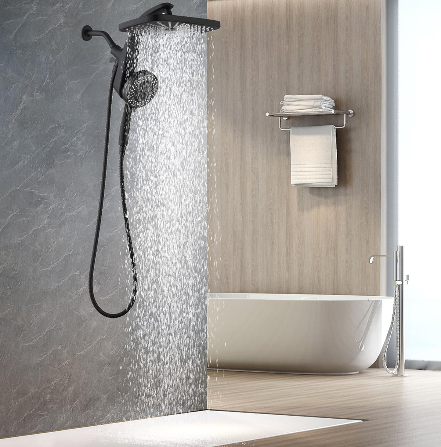 BOZYBO Rain Shower Head with Handheld: High Pressure Shower Heads with Handheld Spray Combo, 12" Rainfall Shower Head and 9 Sprays Hand Showerheads with Magnetic Docking and Power Jets, Chrome