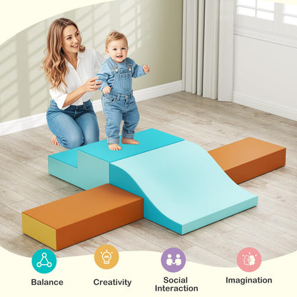 Olakids Toddler Climbing Toys Indoor, 10 Pieces Baby Foam Blocks Soft Play Set with PU Leather, Kids Climb Crawling Activity Gym Playground for 1+ Years (Brown)
