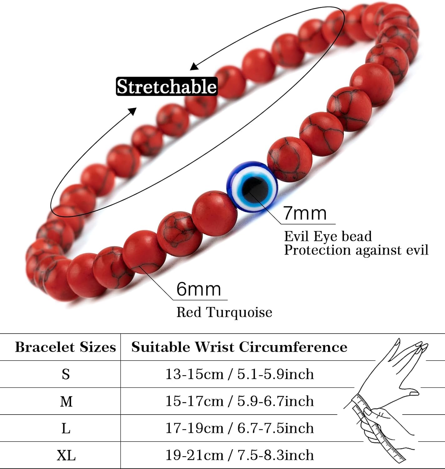 6 mm Böses Auge Armband aus schwarzen Kristallen – verstellbares Set aus Natursteinen für Herren und Damen, Schutzamulett als Geschenk für den Alltag/Geburtstag/Jahrestag