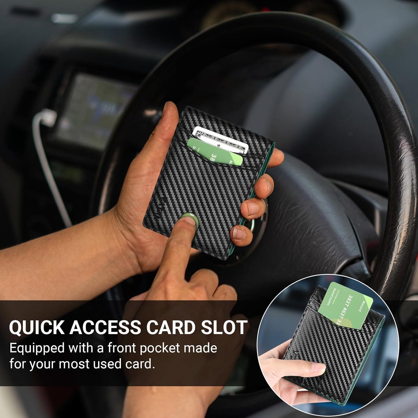 VATAN Herren Slim Wallet RFID Schutz Leder Kreditkartenetui für 15 Karten, Bifold Minimalistisches Dünnes Portemonnaie mit 2 Ausweisfenstern und Geldscheinfach, mit Geschenkbox (Carbon Fiber Schwarz)