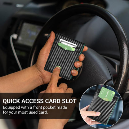 VATAN Herren Slim Wallet RFID Schutz Leder Kreditkartenetui für 15 Karten, Bifold Minimalistisches Dünnes Portemonnaie mit 2 Ausweisfenstern und Geldscheinfach, mit Geschenkbox (Carbon Fiber Schwarz)