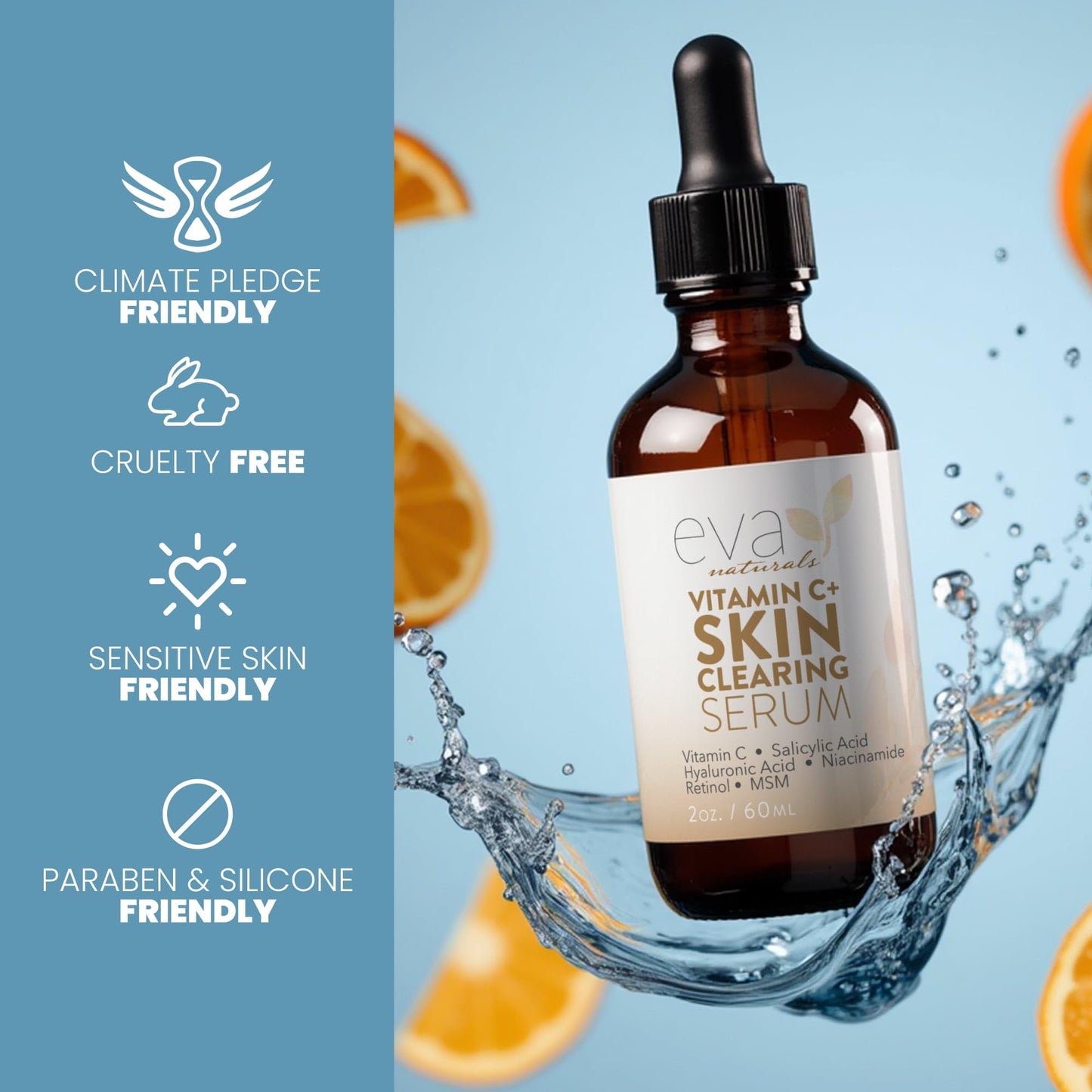 Eva Naturals Vitamin C Serum für das Gesicht – Anti-Aging Dark Spot Remover mit Retinol, Hyaluronsäure, Niacinamid & Salicylsäure – Gesichtsserum für Frauen für klare, glatte, strahlende Haut