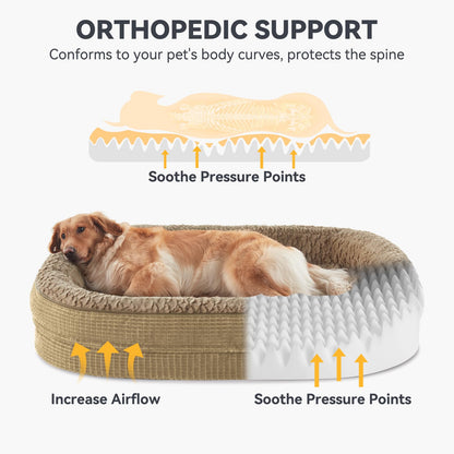 JOEJOY Orthopedic Dog Beds Large Sized Dog, XL Egg-Crate Memory Foam Pet Couch Bed with Bolster Sides, Waterproof Lining, Removable Washable Cover & Non-Slip Bottom, Brown