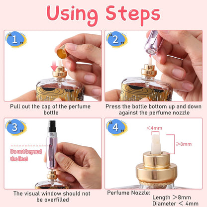 6 Stück Mini-Parfümzerstäuber, 5 ml Sprühbehälter, nachfüllbare Pumpe in Reisegröße für unterwegs und ausgehend