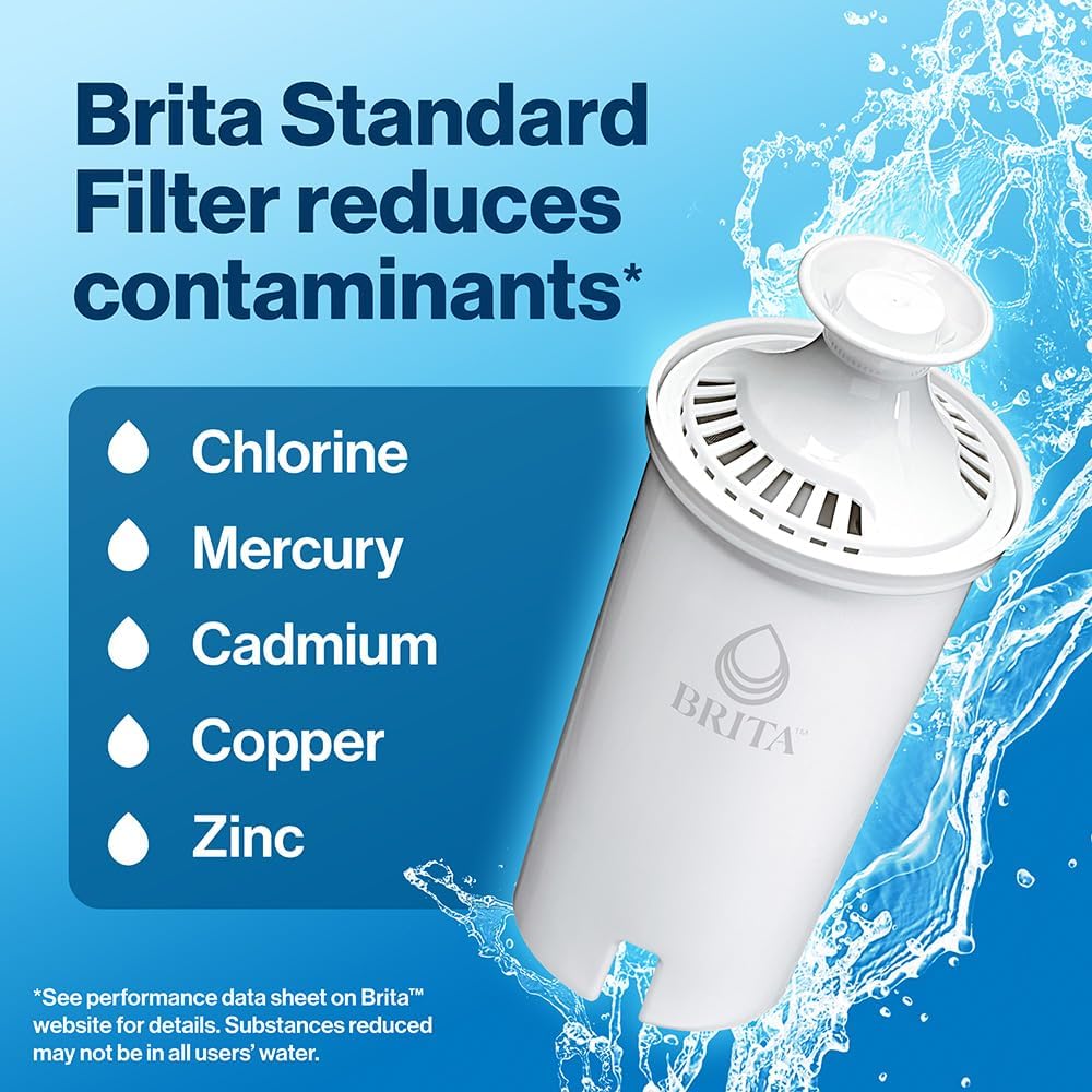 Brita Standard Replacement Filter, Reduces Contaminants while keeping healthy minerals, Certified by WQA to reduce Chlorine for improved taste, Made without BPA, Replace after 151 litres, 3 Count