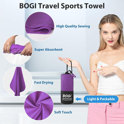 BOGI Mikrofaser Reise-Sporthandtuch – Schnelltrocknendes Handtuch, weiches, leichtes Mikrofaser Campinghandtuch, saugfähiges, kompaktes Reisehandtuch für Camping, Fitnessstudio, Strand, Bad, Yoga, Schwimmen, Rucksacktouren (M:40''x20''-Dunkelblau)