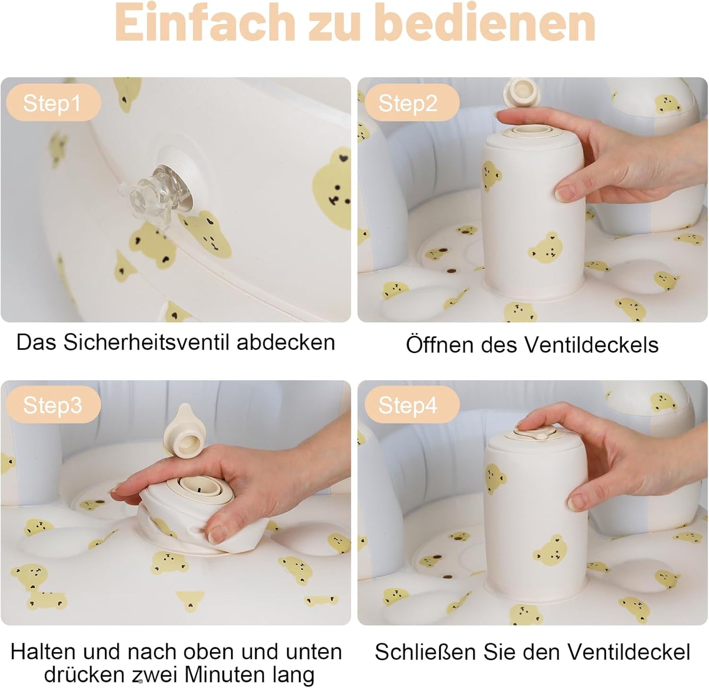 Aufblasbarer Babysitz, aufblasbarer Babystuhl für Babys ab 3 Monaten, aufblasbarer Sommerstuhl mit integrierter Luftpumpe, Baby-Bodensitz zum Sitzenlernen, Spielen, Campen, Orange