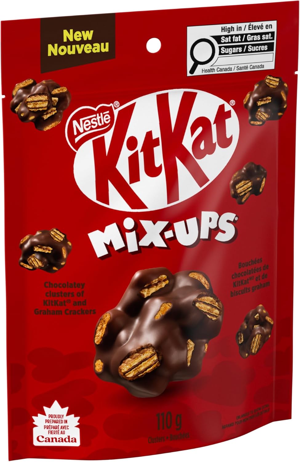 KIT KAT MIX-UPS, Chocolatey Clusters of KITKAT and Graham Crackers, Resealable Pouch, Ideal for Sharing, Prepared in Canada, 110 g