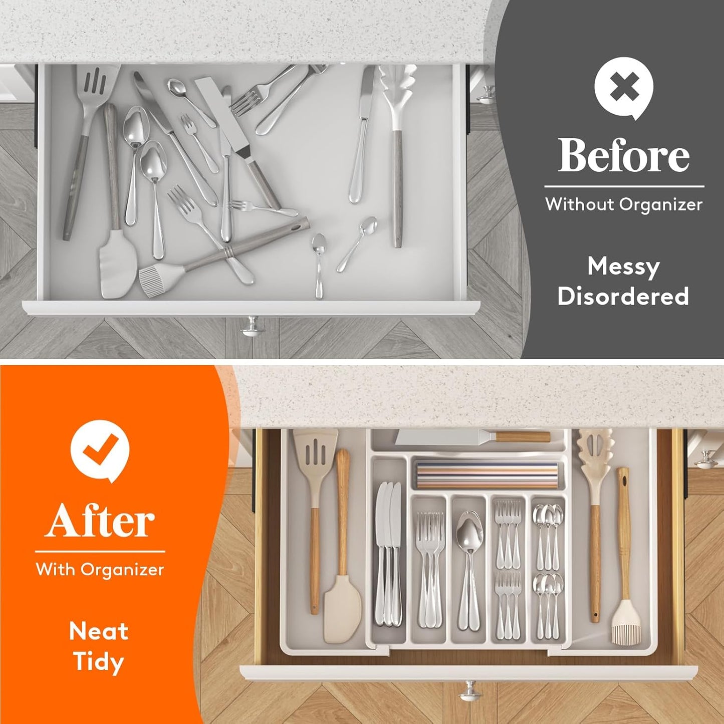 Lifewit Besteck Organizer, erweiterbarer Utensilien Organizer für die Küche, Utensilienhalter, verstellbarer Besteckkasten Schubladen Organizer für Löffel, Messer, Küchen Organizer und Aufbewahrung, Schwarz
