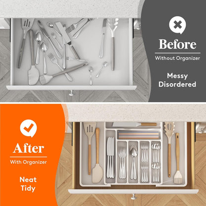 Lifewit Besteck Organizer, erweiterbarer Utensilien Organizer für die Küche, Utensilienhalter, verstellbarer Besteckkasten Schubladen Organizer für Löffel, Messer, Küchen Organizer und Aufbewahrung, Schwarz