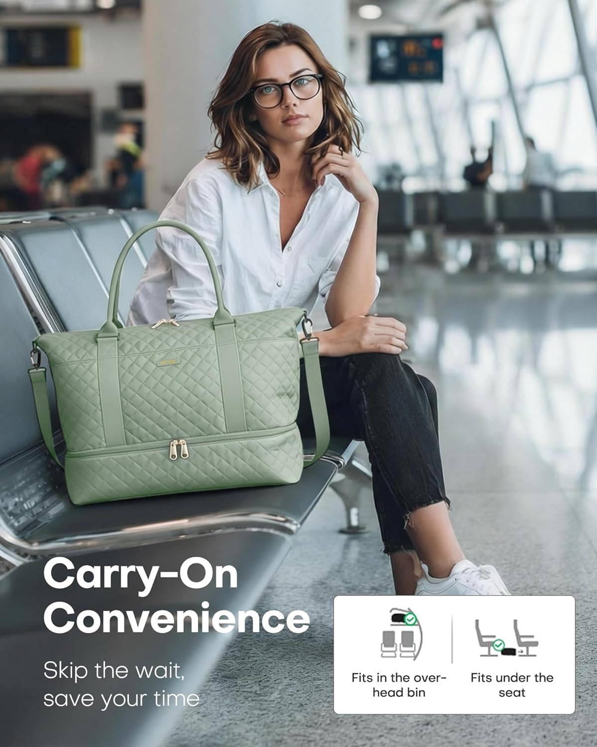 HOTOR Reisetasche - Große Weekender-Tasche für Frauen, Handgepäck mit Schuhfach, Übernachtungstasche mit Kulturtasche für Reiseutensilien und Reisezubehör, Schwarz, 34,0 x 45,0 x 20,0 cm
