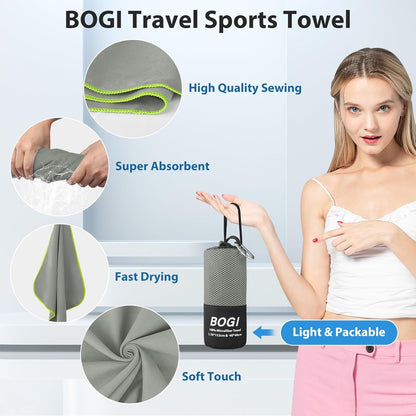BOGI Mikrofaser Reise-Sporthandtuch – Schnelltrocknendes Handtuch, weiches, leichtes Mikrofaser Campinghandtuch, saugfähiges, kompaktes Reisehandtuch für Camping, Fitnessstudio, Strand, Bad, Yoga, Schwimmen, Rucksacktouren (M:40''x20''-Dunkelblau)
