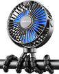 SWEETFULL Portable Stroller Fan with LED Display, 4 Speed Rechargeable Mini Clip On Fan, 360° Rotate Flexible Tripod Better Cooling Small Baby Fan for Car Seat Crib Travel Bike Treadmill (Black)