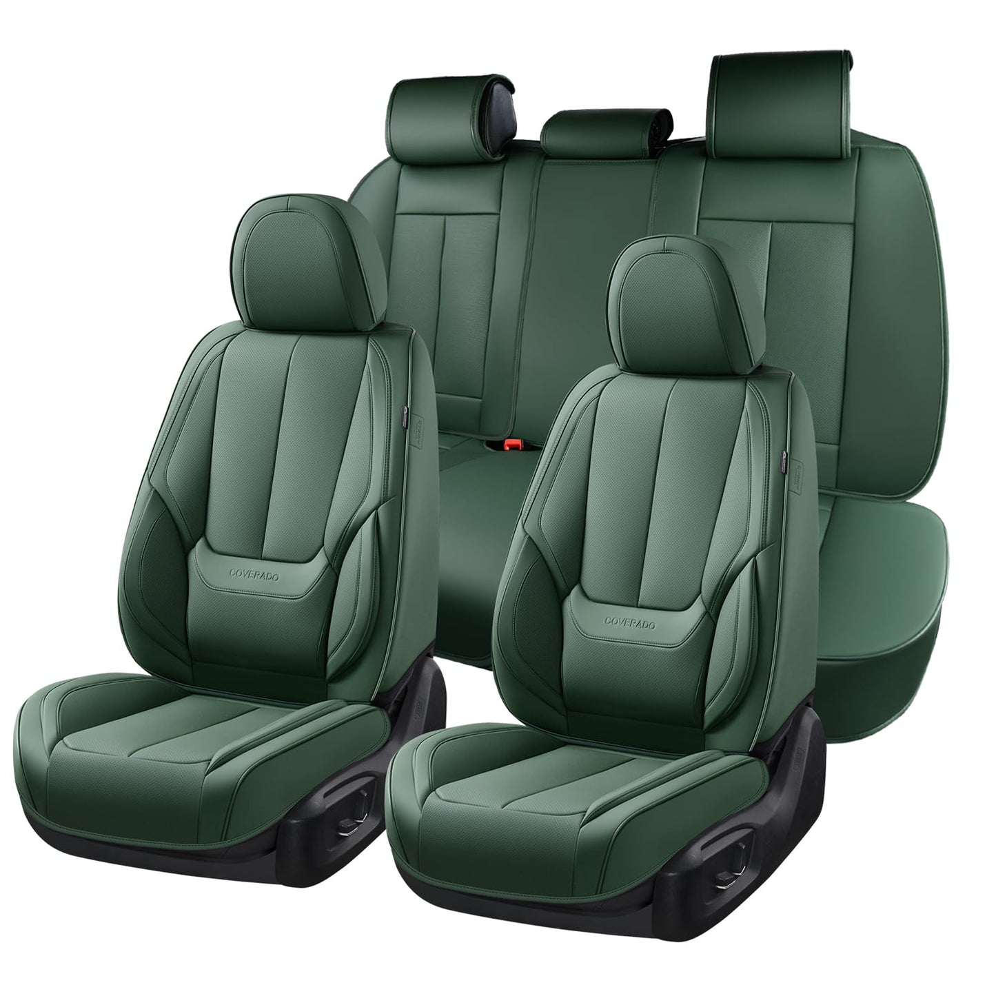 Coverado Car Seat Covers 5 Pieces, Full Set Universal Seat Covers for Cars, Waterproof Nappa Leather Auto Seat Protectors with Head Pillow, Car Interiors Fit for Most Sedans SUV Pick-up Truck, Black