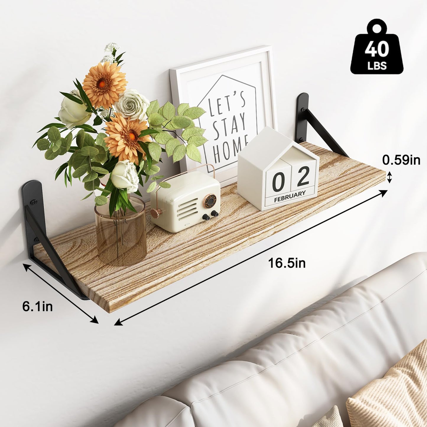Fixwal Floating Shelves for Wall, Wood Wall Mounted Shelves for Bedroom, Bathroom, Living Room, Kitchen Storage and Decor(Brown, Set of 4, 16.5 Inch)