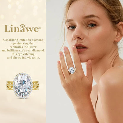 Linawe Birthstone Chunky Adjustable Rings for Women, Gold/Silver/Rose Gold Statement Rings, Imitation Diamond Fake Gemstone Crystal Cocktail Ring, Cubic Zirconia Costume Jewelry