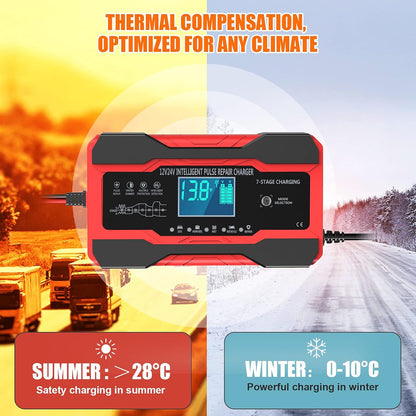 YONHAN Batterieladegerät 10 A 12 V und 24 V vollautomatisches Smart-Autobatterieladegerät, Batterieladeerhaltungsgerät und Batterieentsulfatierer mit Temperaturkompensation