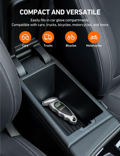 AstroAI Digital Tire Pressure Gauge with Replaceable AAA Batteries, 150 PSI 4 Settings Industrial Tire Gauge for Car Truck Bicycle Backlit LCD Non-Slip Grip Car Accessories(Black)