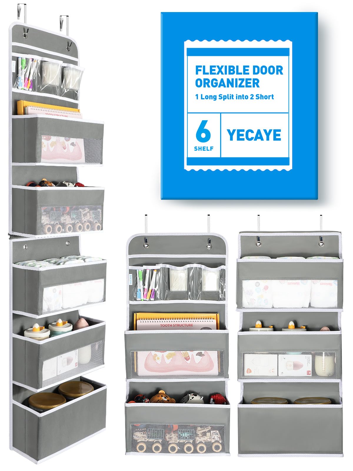 Yecaye 1 Pack Over the Door Organizer, 35.2lbs Load Toy Stuffed Animal Storage, Swing-proof Hanging Bathroom Organizers and Storage for Nursery Newborn Baby Essential Stuff Dorm Room Essentials