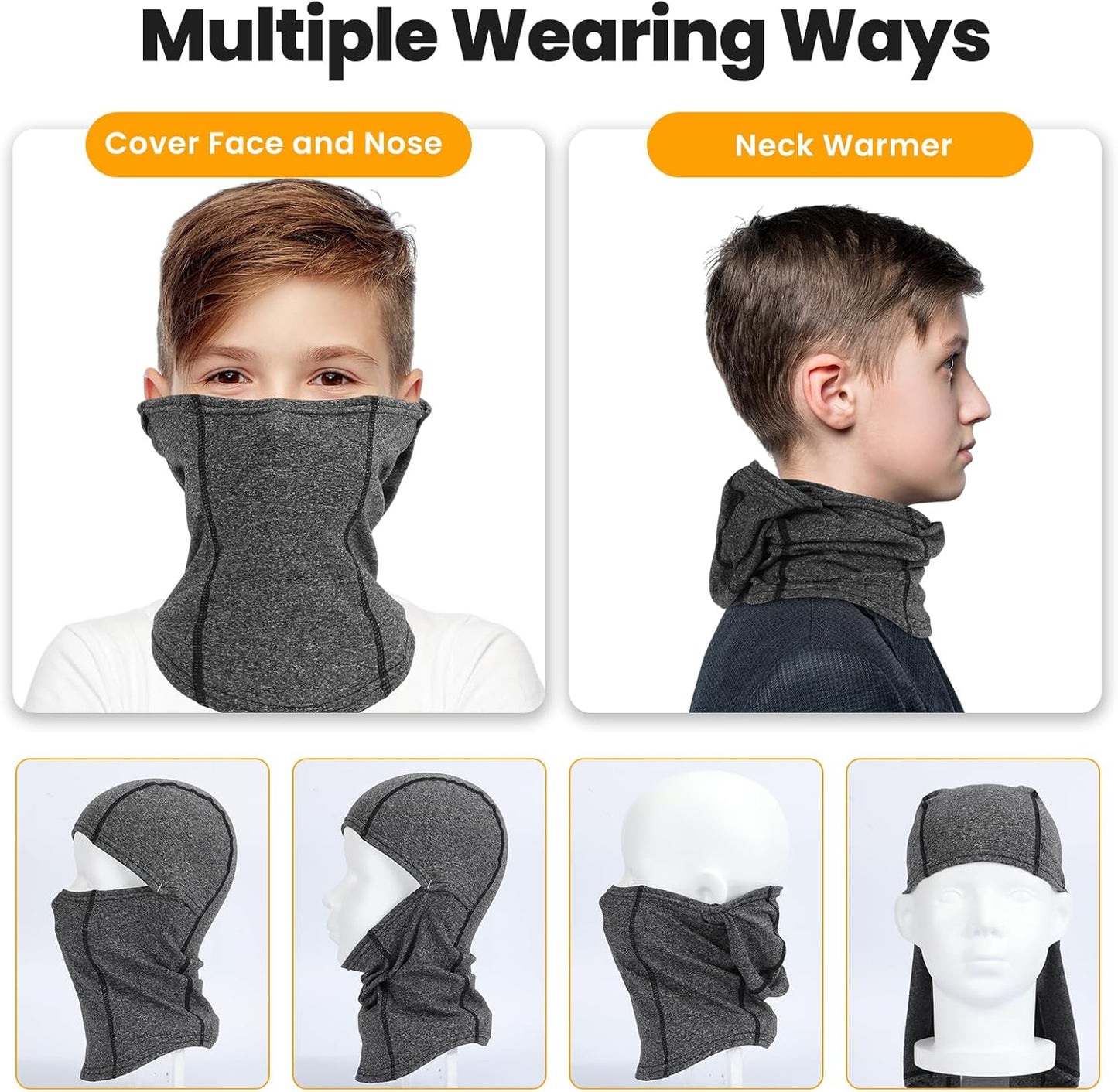 Kinder Sturmhaube Skimaske Kinder Schal Kinder Fleece Nackenwärmer Kälteschutz Gesichtsmaske für Jungen Mädchen Schwarz