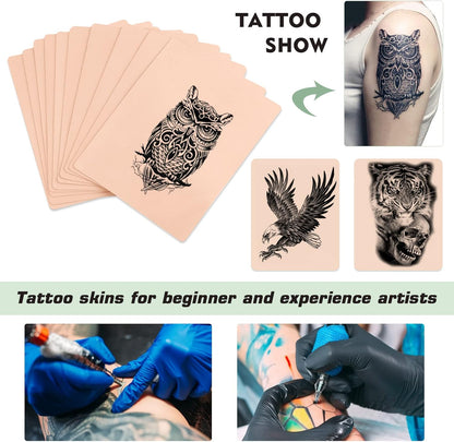 Rayyl Tattoo Übungshaut mit Transferpapier – 20-teiliges Tattoo Übungshaut und Schablonenpapier Set, inklusive 5 Stück Tattoo Übungshaut und 15 Stück Tattoo Transferpapier für Anfänger & erfahrene Künstler Tattoo Zubehör