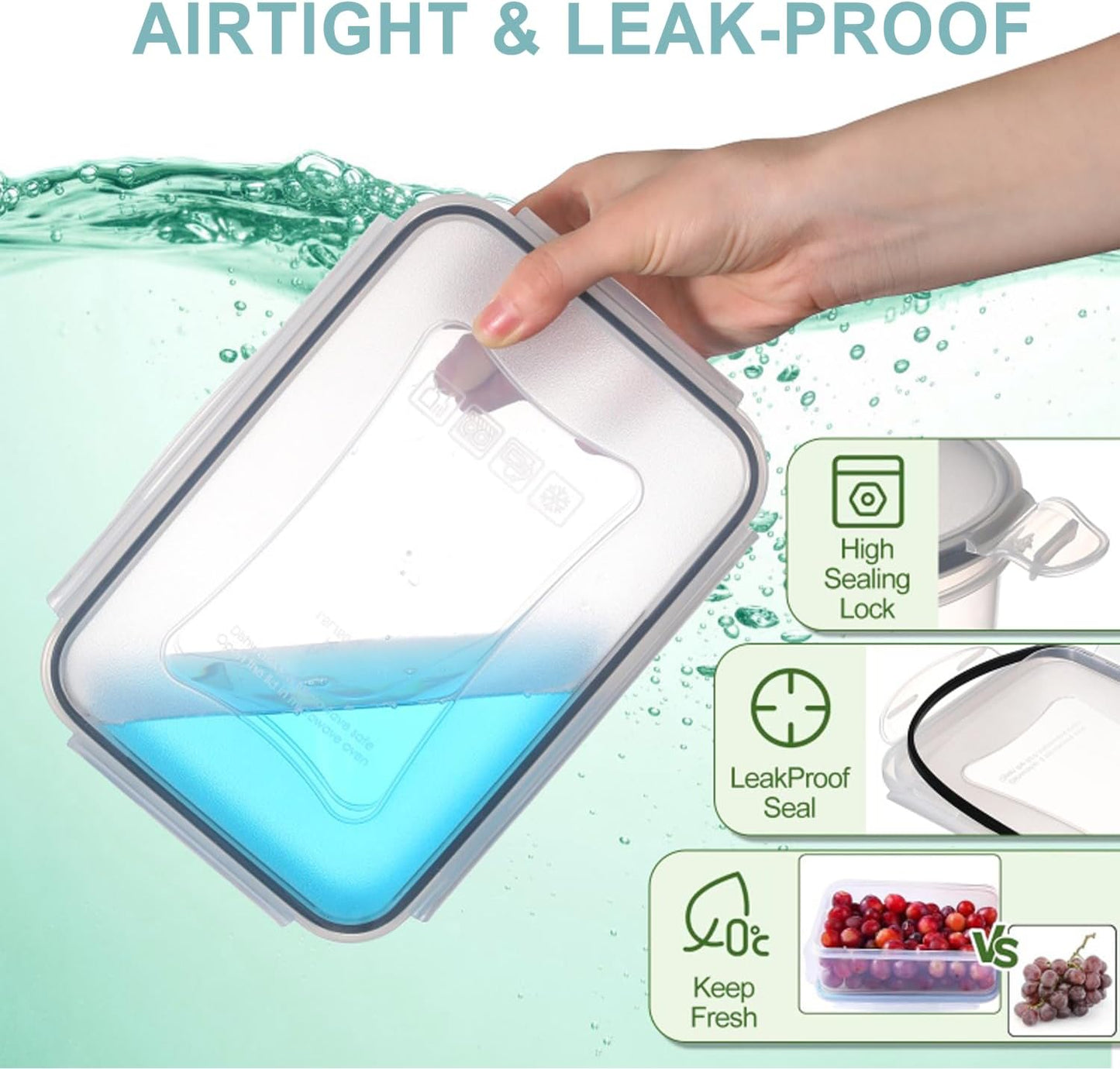 Pure Future 10-teiliges Set (5er-Pack, 1 l) Borosilikatglas-Lebensmittelbehälter mit verbesserten abnehmbaren Verschlussdeckeln – auslaufsichere Essenszubereitungs-Lunchboxen, ofen-/mikrowellengeeignet