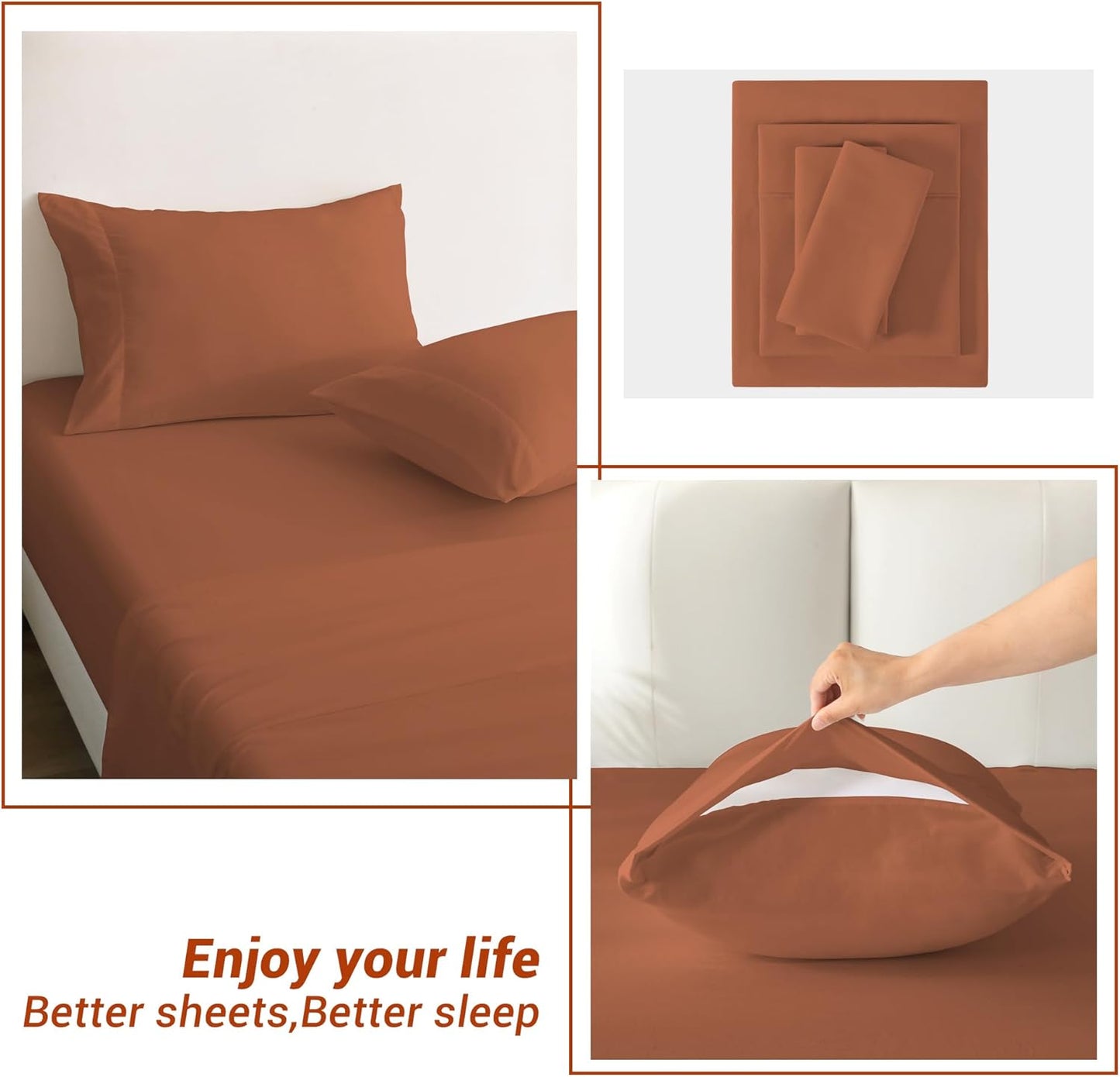 Cozy Up with Softan's Burnt Orange Queen Size Sheet Set