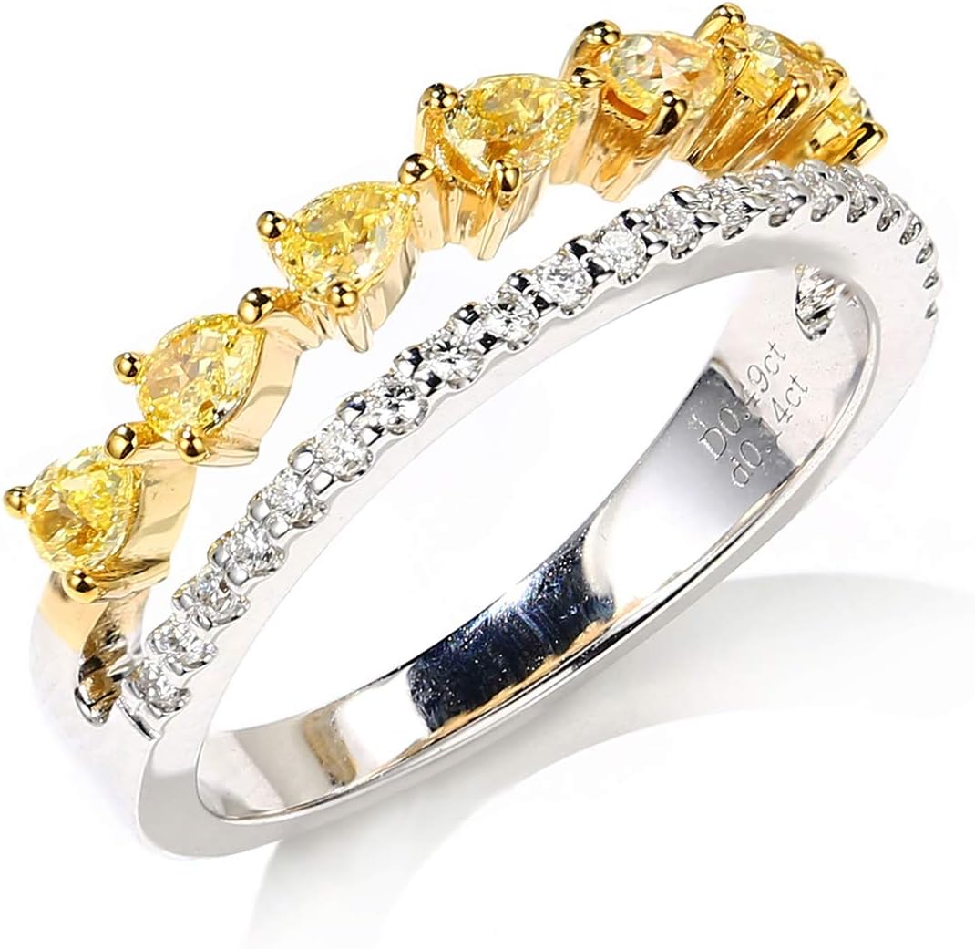 Aienid 18Ct Gold Engagement Rings Diamond 0.42Ct Yellow Diamond Triangle Shaped Wedding Rings for Women