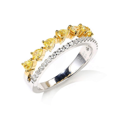 Aienid 18Ct Gold Engagement Rings Diamond 0.42Ct Yellow Diamond Triangle Shaped Wedding Rings for Women