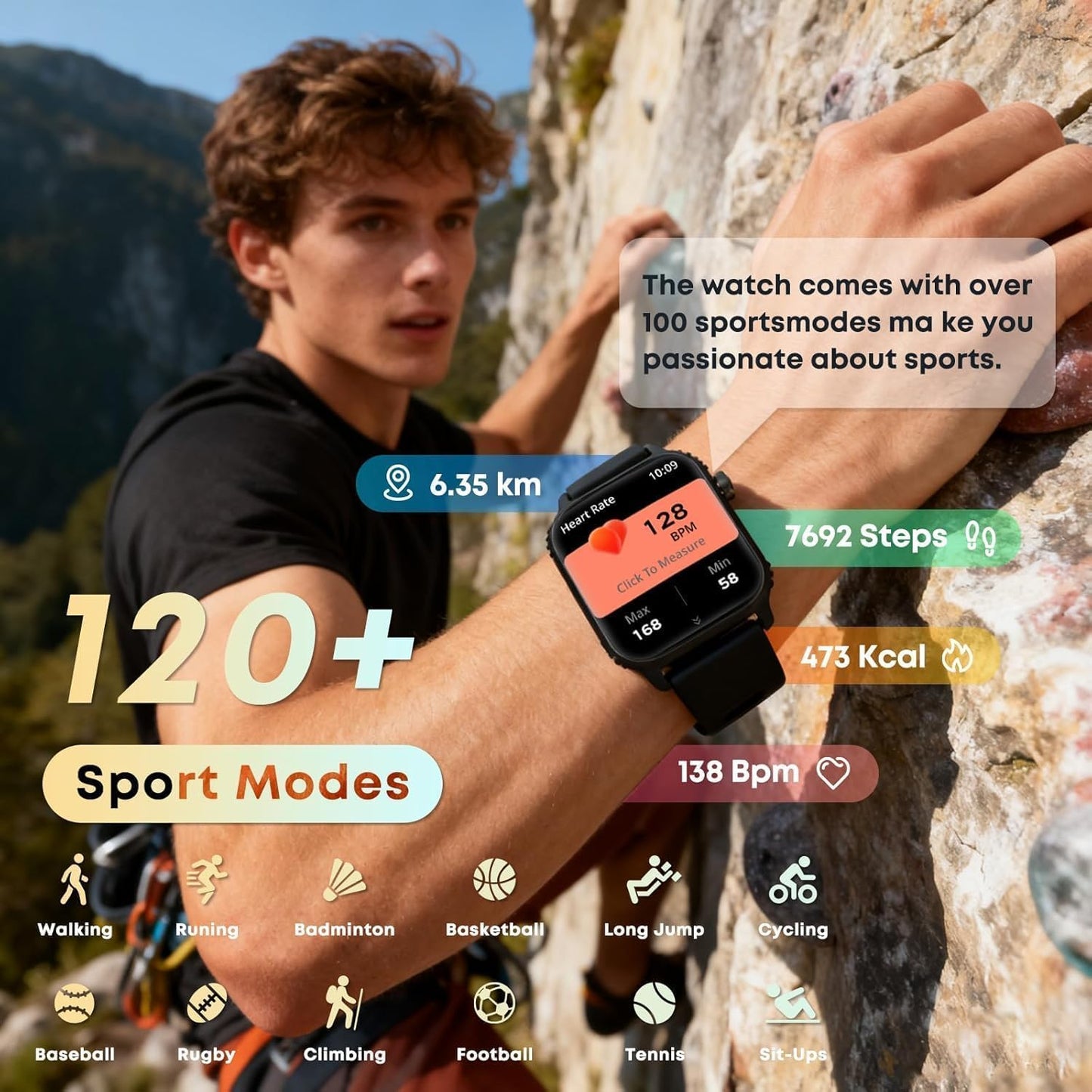 Smartwatches für Damen und Herren, Smartwatch mit 120 Sportmodi, 1,83 Zoll HD-Display, Herzfrequenz-/Schlafmonitor, IP67 wasserdicht, Bluetooth-Anruf- und Musiksteuerung für iPhone/Android (Glänzend Schwarz)