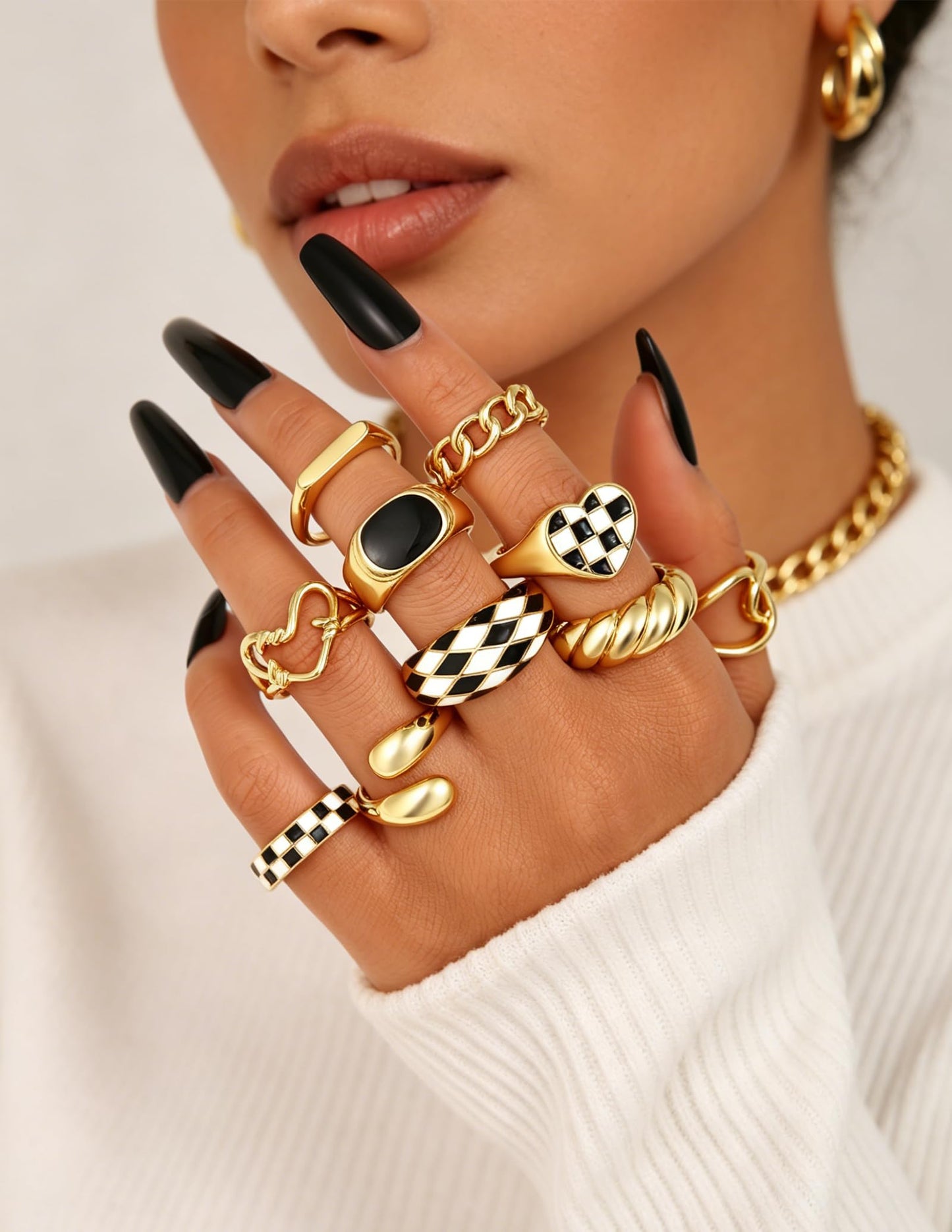 YEEZII Chunky Gold Rings for Women Non Tarnish, 18K Gold Plated Stackable Thumb Ring, Statement Women Rings Set