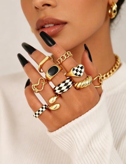 YEEZII Chunky Gold Rings for Women Non Tarnish, 18K Gold Plated Stackable Thumb Ring, Statement Women Rings Set