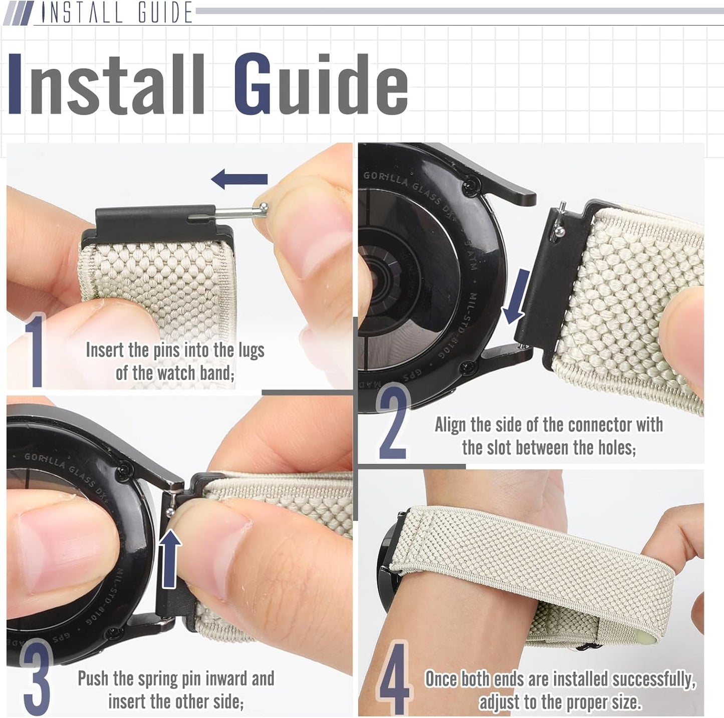 Runostrich Schnellverschluss-Nylon-Uhrenarmband - Breitenwahl - 18mm, 19mm, 20mm, 22mm, 24mm elastische Uhrenarmbänder verstellbares dehnbares Solo Loop Sport Nylon Ersatzarmband für Damen Herren, 3 Stück