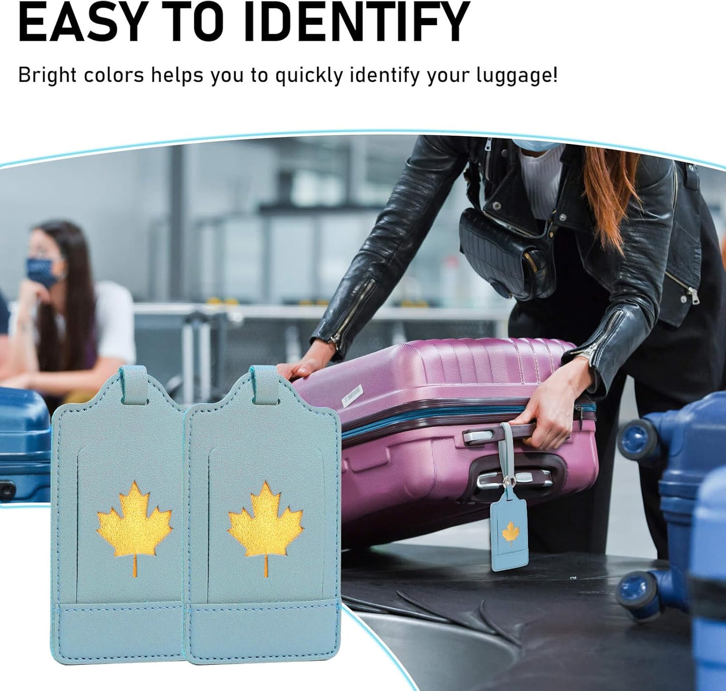 4 Pack Luggage Tag, Anyos PU Leather Travel Bag Labels Suitcase Baggage Tags with Name ID Card Privacy Protection