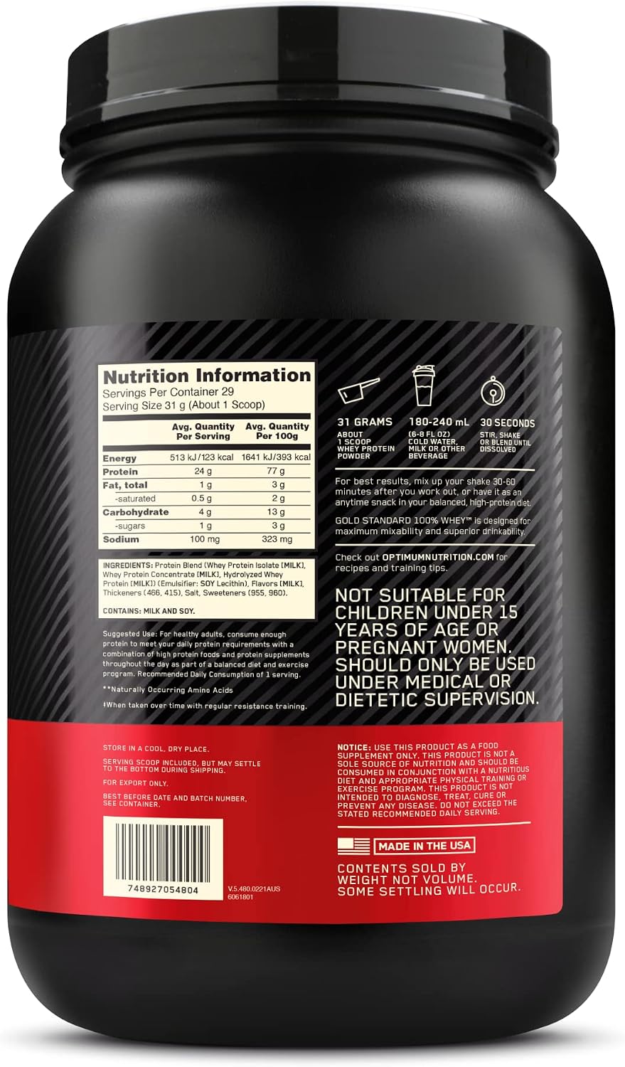OPTIMUM NUTRITION Gold Standard 100% Whey Protein Powder, Banana Cream, 907g - [packaging may vary]