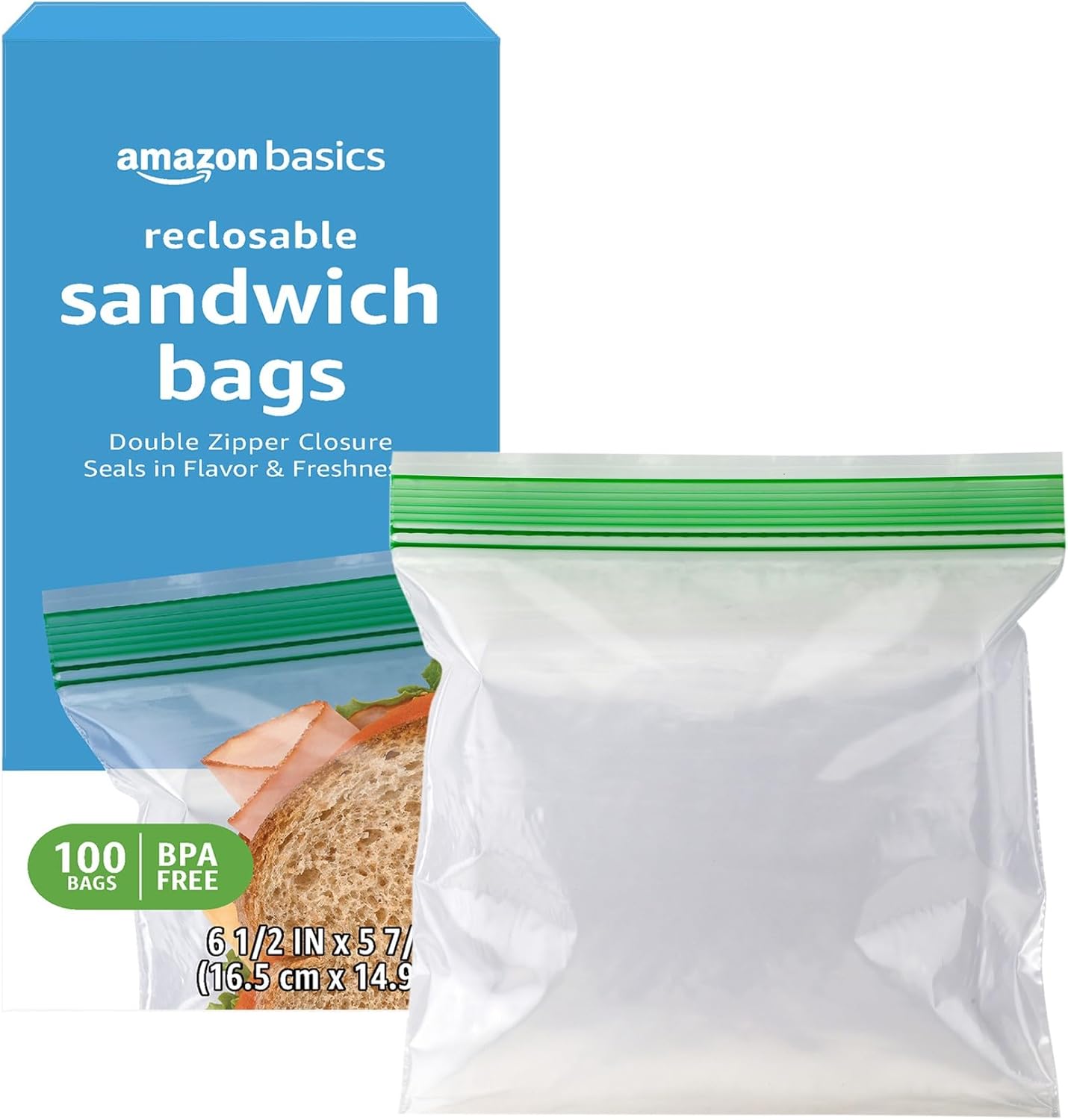 Amazon Basics Reclosable Double Zipper Sandwich Storage Bags