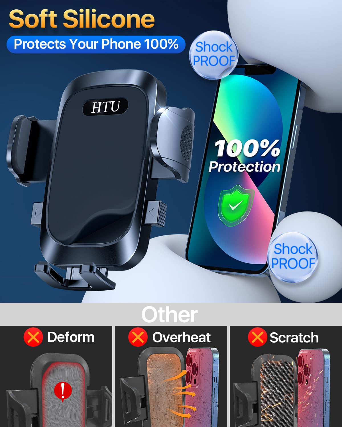 2026 Ultimate Best【True Military-Grade & Safety Cert】Car Phone Holder HTU【Upgraded 360 Rotation & 100+LBS Strongest Suction】5-in-1 Truck Windshield Dashboard Vent Mount Stand for iPhone Android, Black