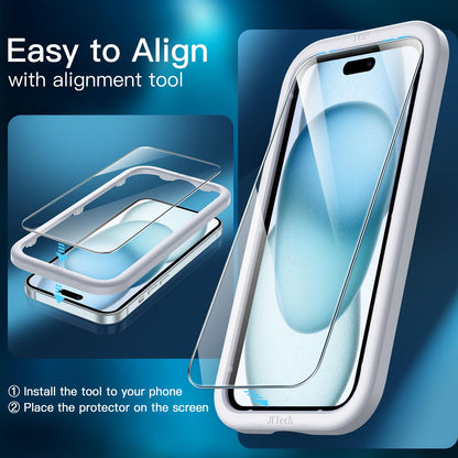 JETech Displayschutzfolie für iPhone 16 6,1 Zoll, gehärtetes Glas mit einfachem Installationstool, Case-Friendly, HD Klar, 3 Stück