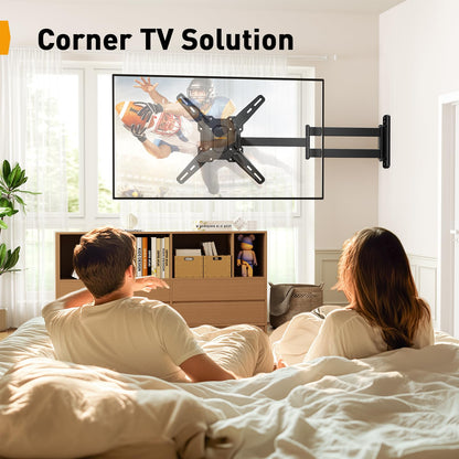 Perlegear Corner TV Wall Mount Long Arm TV Mount Bracket for 37-75 Inch TVs-Full Motion Wall Mount with 32.37” Extension & Swivel Articulating Arm & Tilt, MAX VESA 600x400mm, Holds up to 100 lbs