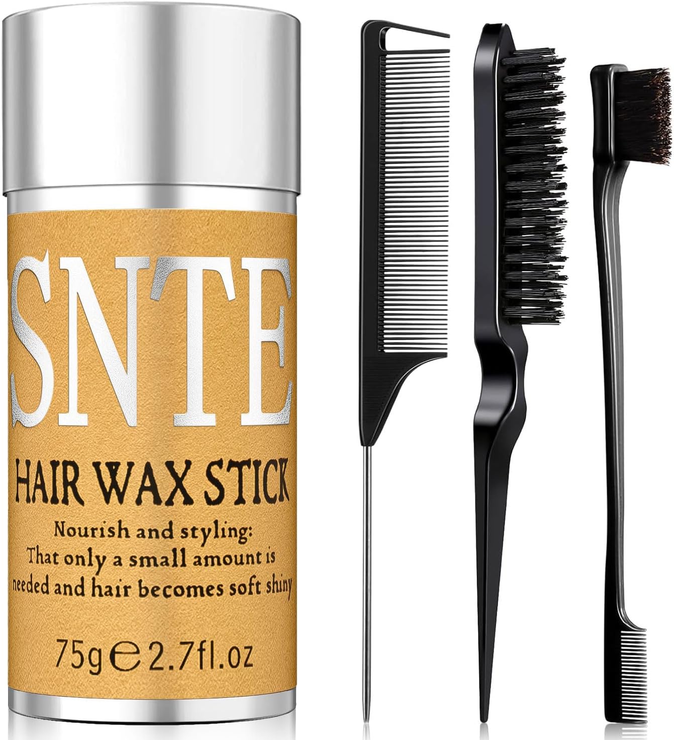 Slick Back Hair Brush, Hair Wax Stick for Smooth Flyaways, Tame Frizz, Sleek Ponytails, Buns - Gel, Pomade, Blam Stick for Women - Styling Accessories for Girls, Kids